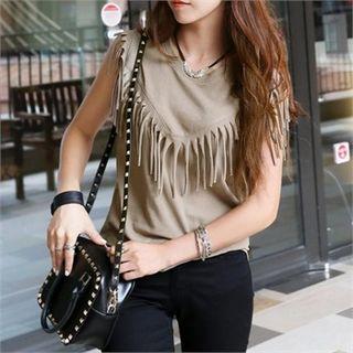 Sleeveless Fringed Cotton Top