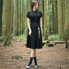 Puff-sleeve Embossed Wrap Dress