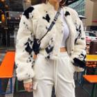 Cow-pattern Faux-fur Cropped Jacket