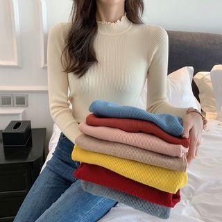 Long-sleeve Ruffled Trim Knit Top