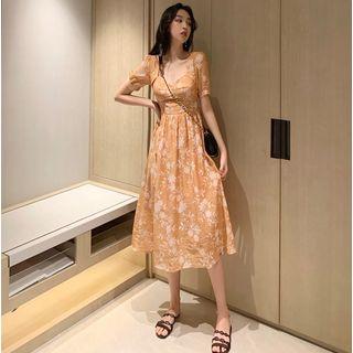 Square-neck Floral Midi Dress