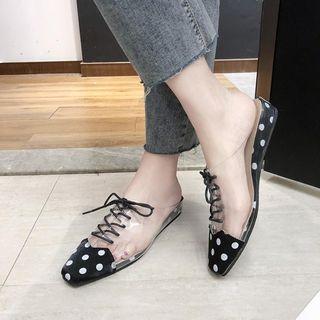 Dotted Toe Cap Lace-up Clear Panel Mules