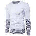 Mock Two-piece Long-sleeved Striped Slim T-shirt