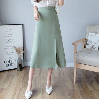 High-waist Plain Split-hem A-line Skirt