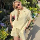 Set: Plain Polo Shirt + Wide Leg Shorts As Shown In Figure - One Size