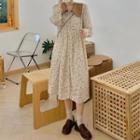 Long-sleeve Floral Print Midi Dress Almond & Brown - One Size