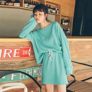 Set: Cropped Pullover + Drawstring A-line Skirt