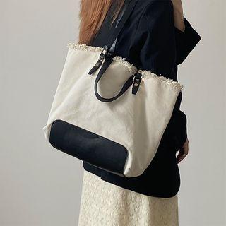 Frayed Canvas Tote Bag Milky White - One Size