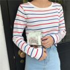 Color-block Striped Cropped Long-sleeve T-shirt