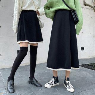 Contrast Panel A-line Knit Skirt