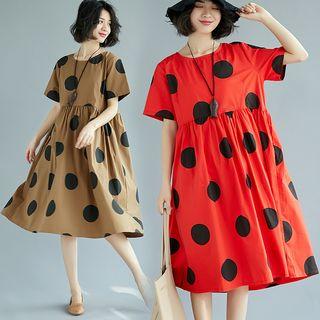 Short-sleeve Dotted A-line T-shirt Dress
