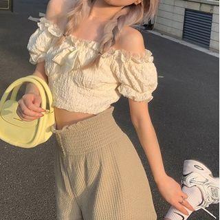 Puff-sleeve Off-shoulder Blouse Blouse - Beige - One Size