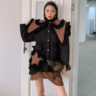 Collared Gingham Panel Quilted Jacket