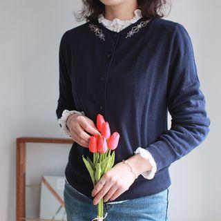Round-neck Embroidered-detail Cardigan
