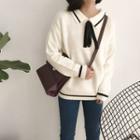 Color-block Bow-accent Long-sleeve Knit Top