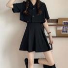 Set: Short-sleeve Cropped Shirt + Skirt