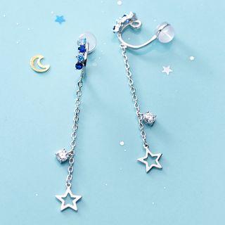 Rhinestone Clip-on Earring 1 Pair - S925 Silver - Silver - One Size