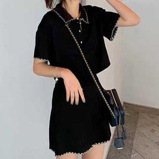 Set: Short Sleeve Cropped Top + Mini Skirt