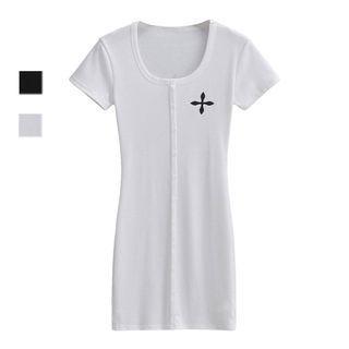 Short-sleeve Crisscross Print Bodycon Dress