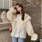 Long-sleeve Embroidered Collar Lace Hem Blouse