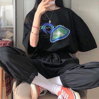 Elbow-sleeve Printed T-shirt / Harem Pants / Shorts
