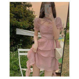 Short-sleeve Tiered Dress / Spaghetti Strap Dress