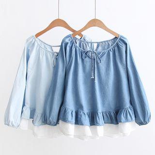 Color Panel Denim Blouse