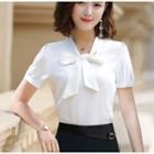 Bow Neck Short-sleeve Blouse / Pencil Skirt / Set