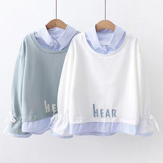 Lettering Embroidered Mock Two Piece Top