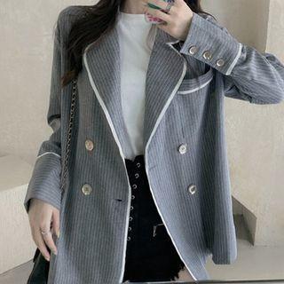 Color-block Striped Loose-fit Blazer As Shown In Figure - One Size