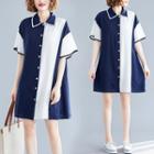 Color Panel Shirtdress As Shown In Figure - L