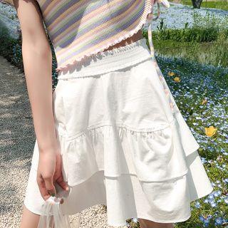 Elastic-waist Layered Mini Skirt