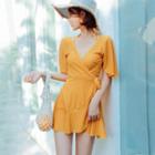 Short-sleeve Tie-waist Mini Swimdress