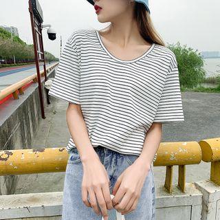 U-neck Striped Short-sleeve Top