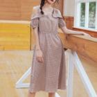 Checked Cold Shoulder A-line Dress