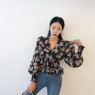 Rosette Chiffon Peplum Blouse