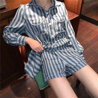 Set: Striped Asymmetric Shirt + Striped Shorts