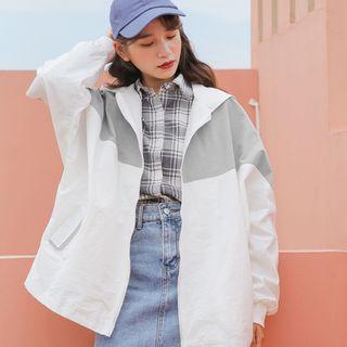 Hooded Long-sleeve Color Panel Coat