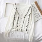 Loose-fit Ruffled Knit Cardigan Milky White - One Size