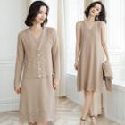 Set: Sleeveless Mini Knit Dress + Pointelle Knit Cardigan