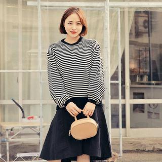 Puff-sleeve Striped Knit Top