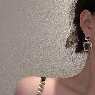 Square Drop Earring A124 - 1 Pair - Transparent & Gold - One Size
