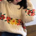 Chunky Cable Knit Floral Sweater