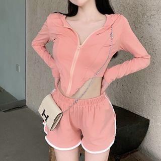 Hooded Asymmetrical Cropped Jacket / Shorts
