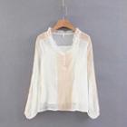 Set: Lace Panel Sheer Blouse + Camisole White & Almond - One Size