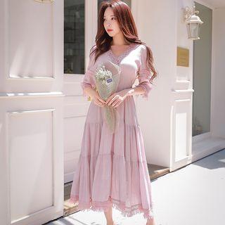 Lace-trim Maxi Dress Pink - One Size
