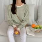Drop-shoulder Kangaroo-pocket Stripe Pullover