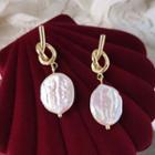 Freshwater Pearl Alloy Dangle Earring 1 Pair - C-665 - Gold & White - One Size