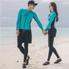 Couple Matching Set: Color Block Rashguard Jacket + Swim Shorts
