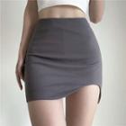 Plain High-waist Irregular A-line Mini Dress